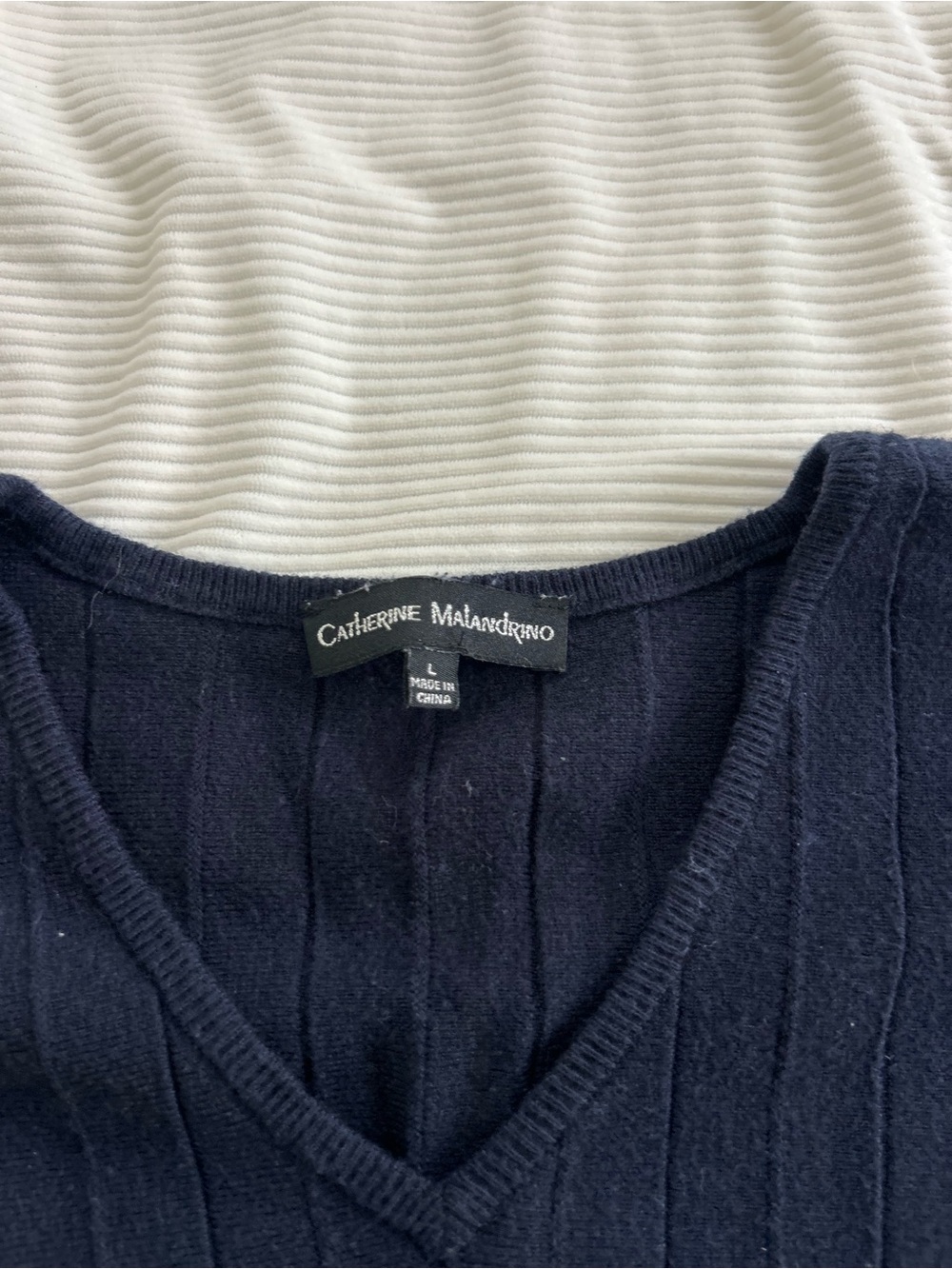 Navy V-Neck Ribbed Sweater - Picture 2 of 5